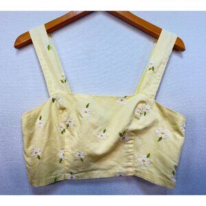 Forever 21 Women's Crop Top Size M Yellow Floral Embroidered Casual Summer Smock